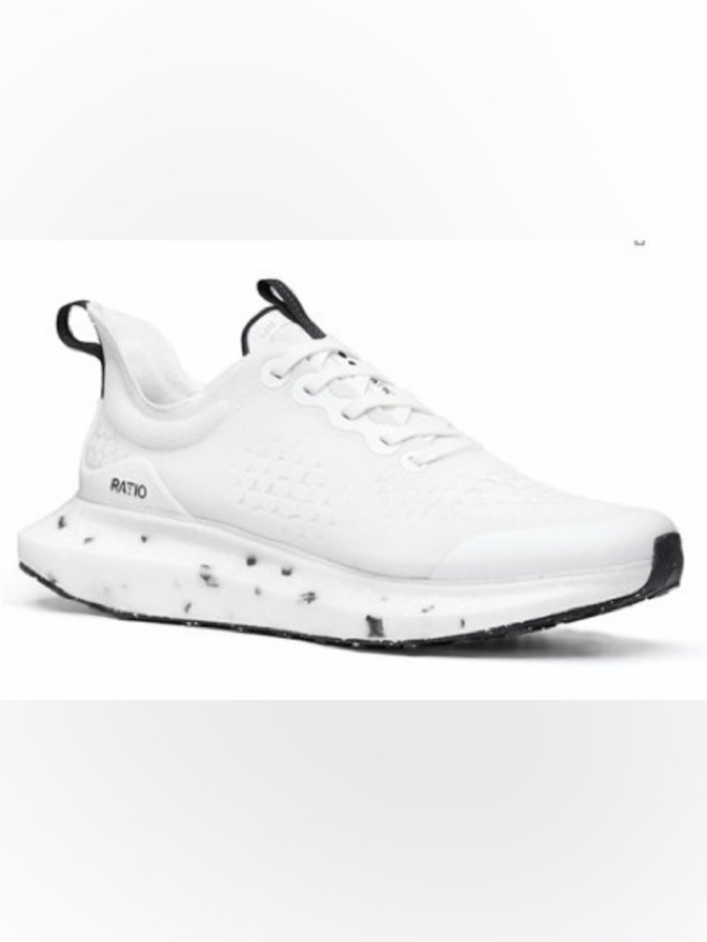 RATIO Camino:01 Running Shoes in Purity White, Acid Lime, and Jet Black
